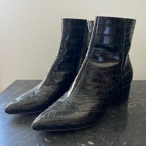 Dolce Vita Black Crocodile Texture Short Booties - Medium Heel - Zipper